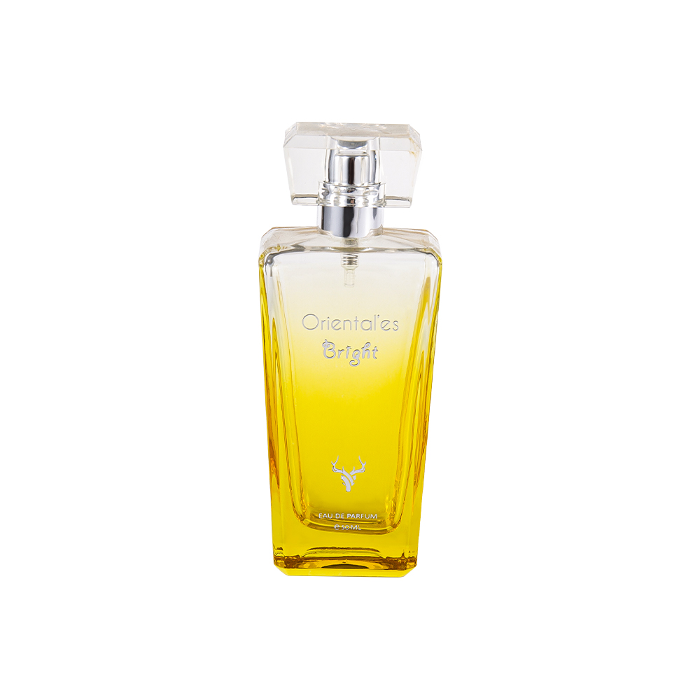 بطری عطر شیشه ای زرد با پوشش گرادیان KY100-WJ64 50ML با درپوش رزین K شفاف