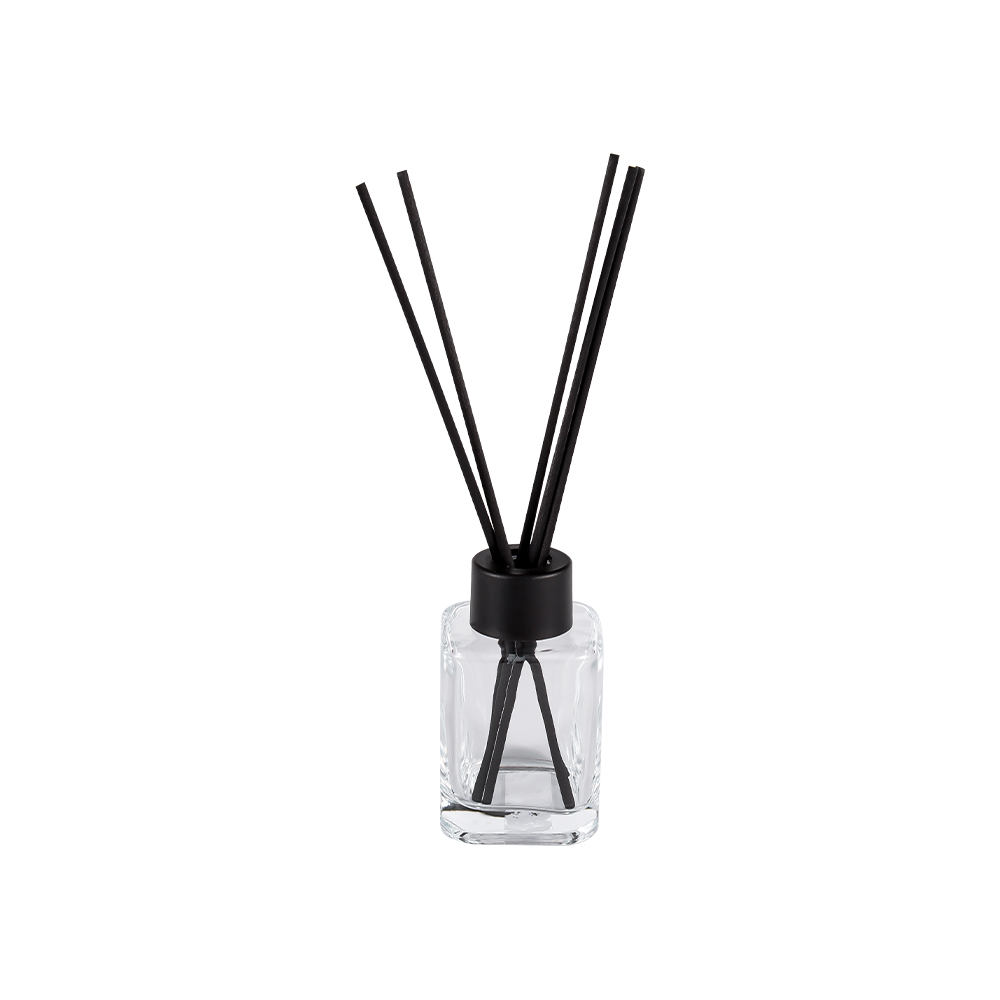 بطری دیفیوزر مربعی HJ-RX2248 با درپوش پلاستیکی گردن پیچ و برچسب فیبر مشکی مات