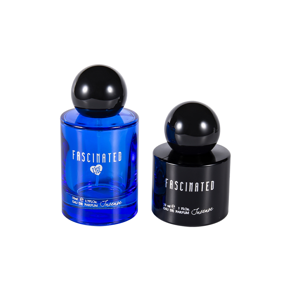 بطری عطر شیشه ای شیشه ای با روکش استوانه ای GC4749-WJ2537 50ML با درپوش پلاستیکی کروی ABS PP