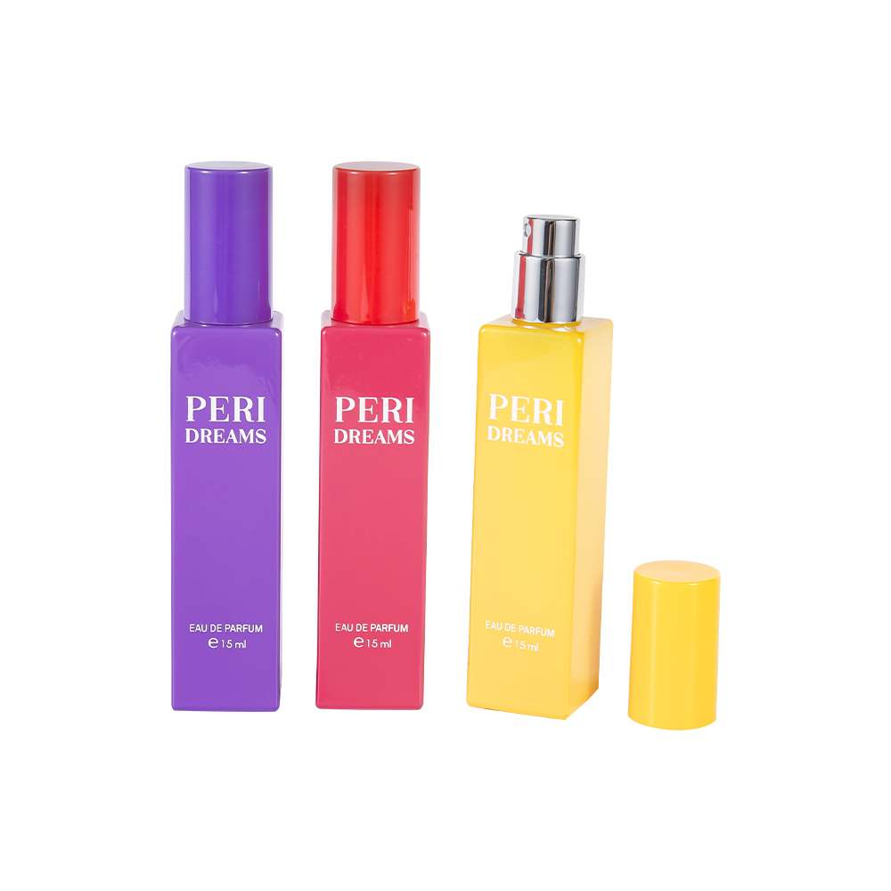بطری عطر شیشه ای مستطیلی روکش شده با ظرفیت کوچک 15ML GC4421-WJ2369B با درپوش PP استوانه ای