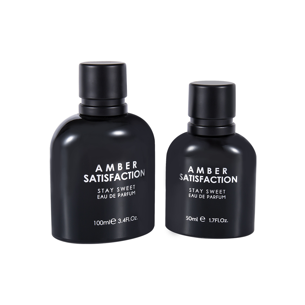 بطری عطر شیشه ای چاپ شده مشکی روشن با پوشش رنگی 100ML GC3894-WJ176 با درپوش پلاستیکی ABS PP