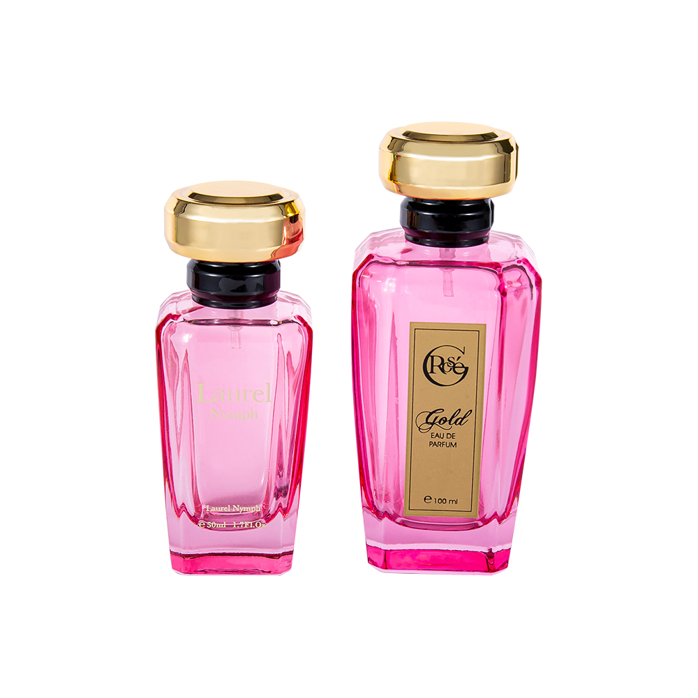بطری عطر سبز صورتی با پوشش UV GC4354-WJ2432 50ML با درپوش پلاستیکی طلایی براق
