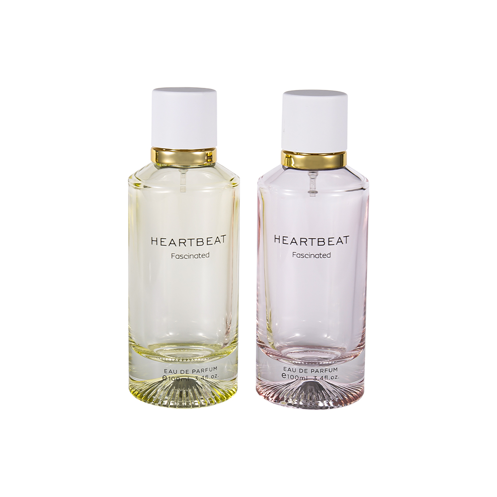 شیشه عطر طرح دار GC4406-WJ2326 100ML با درپوش سفید عطر و حلقه آلومینیومی بزرگ