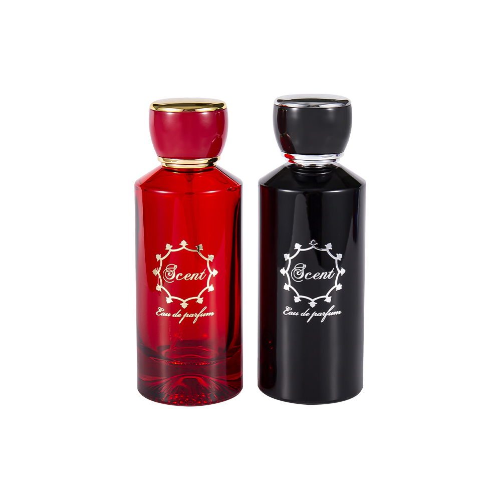 شیشه عطر طرح دار GC4406-WJ2071 100ML با درپوش عطر گرد پلاستیکی ABS قرمز روشن و مشکی