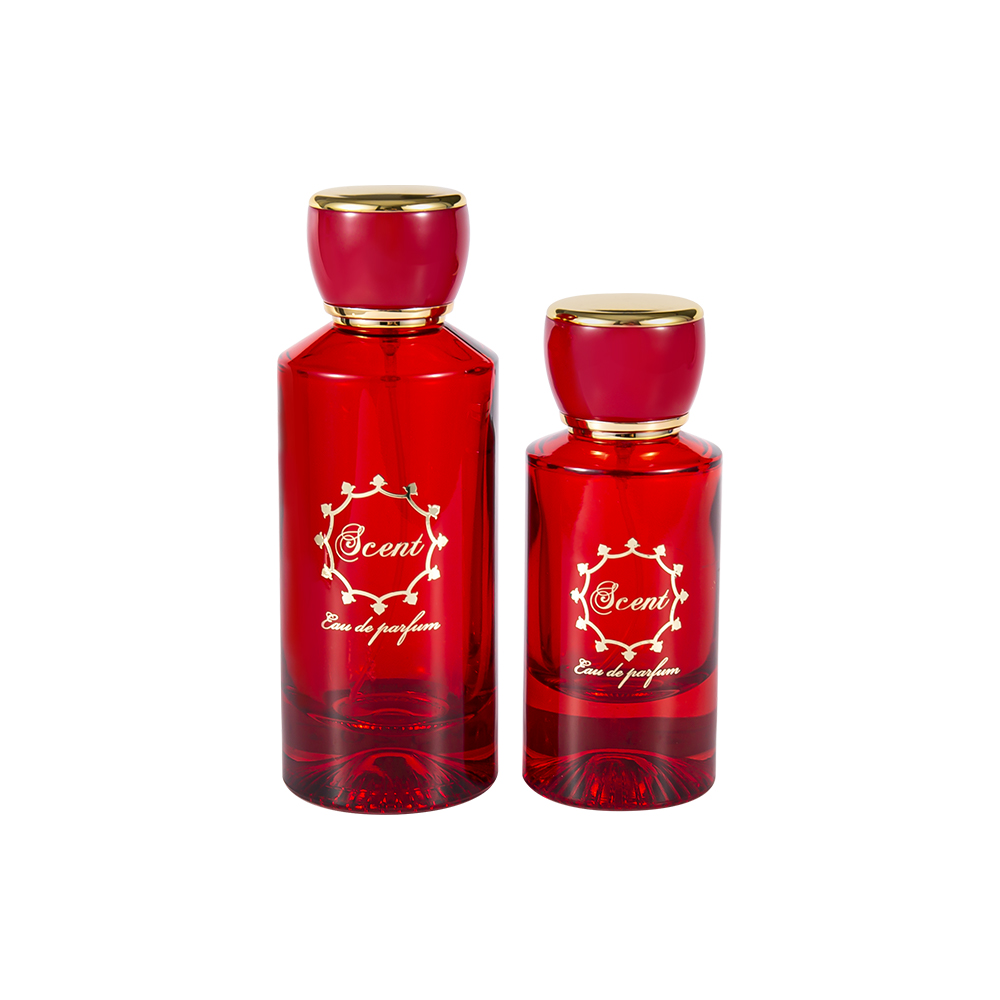 شیشه عطر طرح دار GC4406-WJ2071 100ML با درپوش عطر گرد پلاستیکی ABS قرمز روشن و مشکی