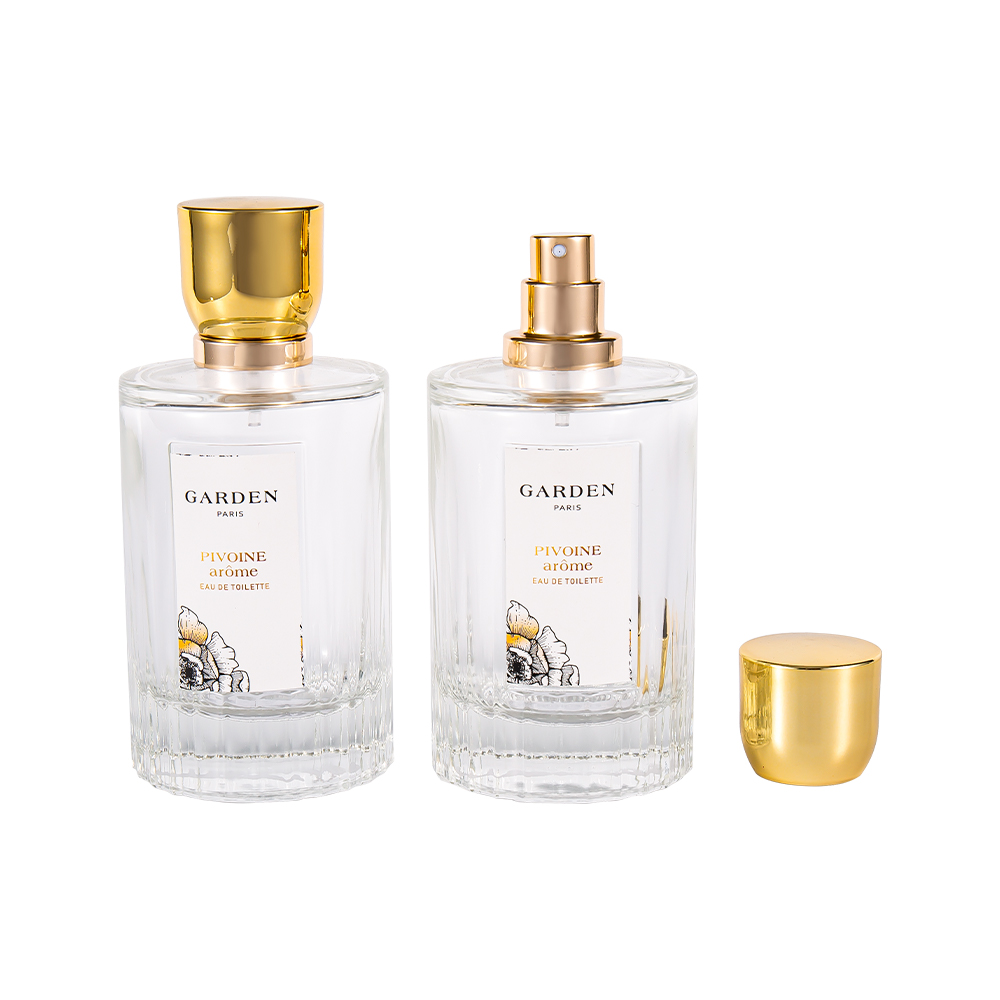 بطری عطر شیشه ای زیبا KY1595-WJ2430 100ML با درپوش عطر طلایی UV لوکس